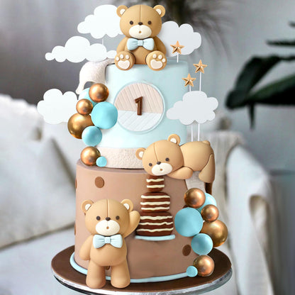 JeVenis Luxury Pink Bear Cake Decoration Baby Bear Baby Shower Cake Topper Bears Train Cake Decoration Baby Shower Birthday Cake Decoration