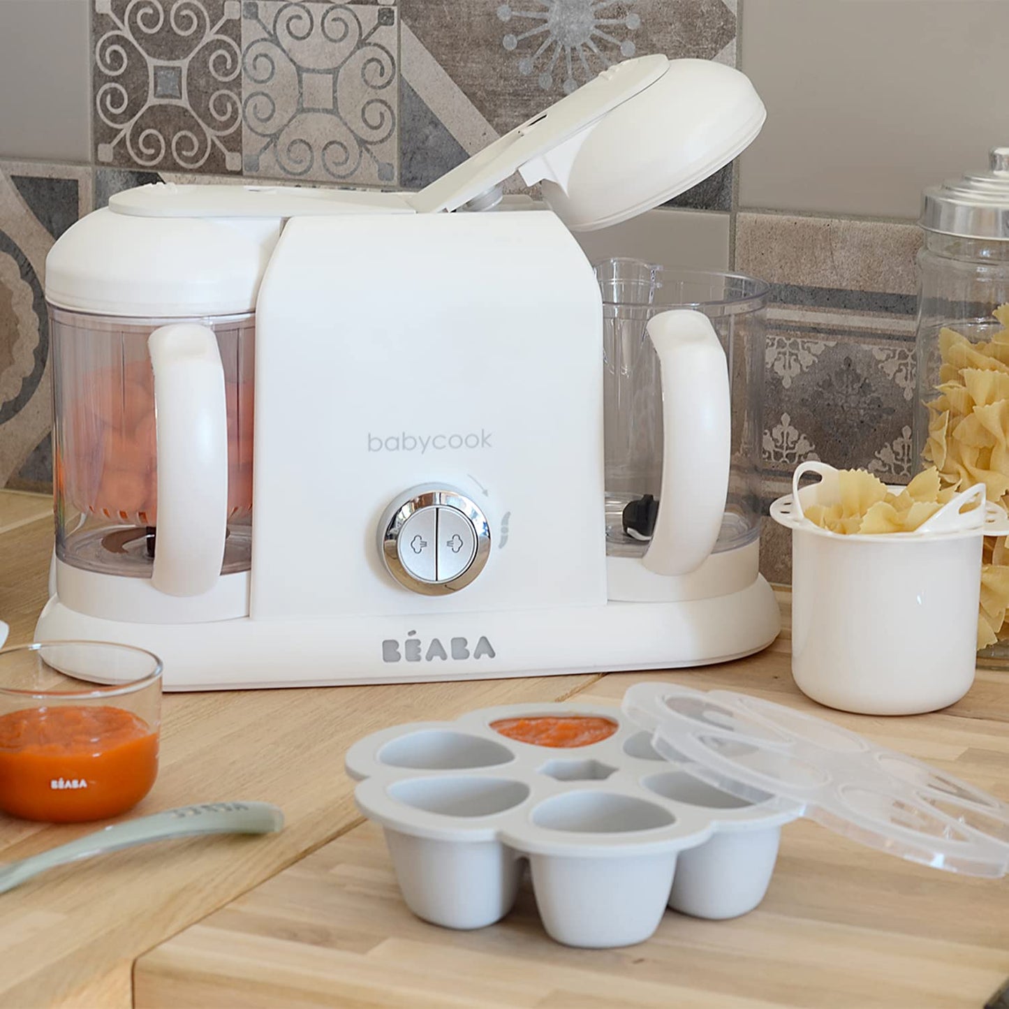 BEABA Babycook Duo 4 in 1 Baby Food Maker, Puree Steamer and Blender for Purees, Grinder with Auto Steam Cooking, Lrg 9.1 Cup Capacity, Makes 54 Servings in 20 Mins, Charcoal