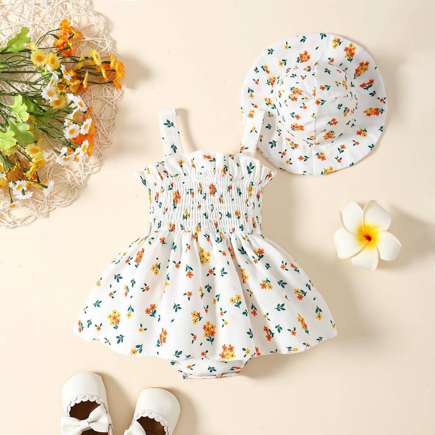 Toddler Baby Girl Summer Clothes Halter Floral Romper Dress Backless Outfits with Hat
