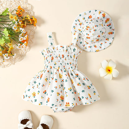 Toddler Baby Girl Summer Clothes Halter Floral Romper Dress Backless Outfits with Hat