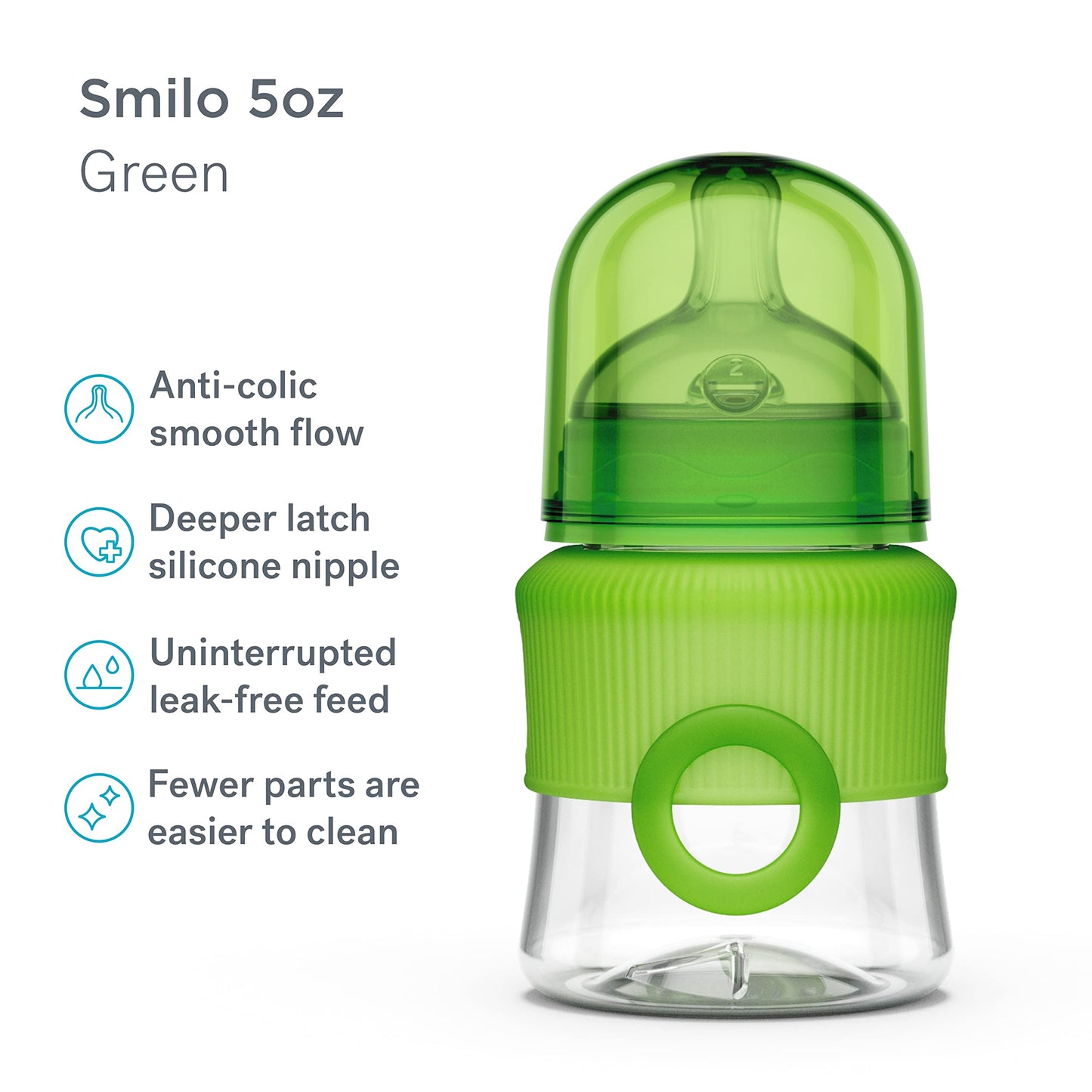 Smilo Baby Bottle Set with Stage 0 Slow Flow Anti Colic Nipple, 10 Oz / 300 ml Capacity, 3X Pack of Anti Colic Baby Bottles 0-3 Months - Aqua Blue