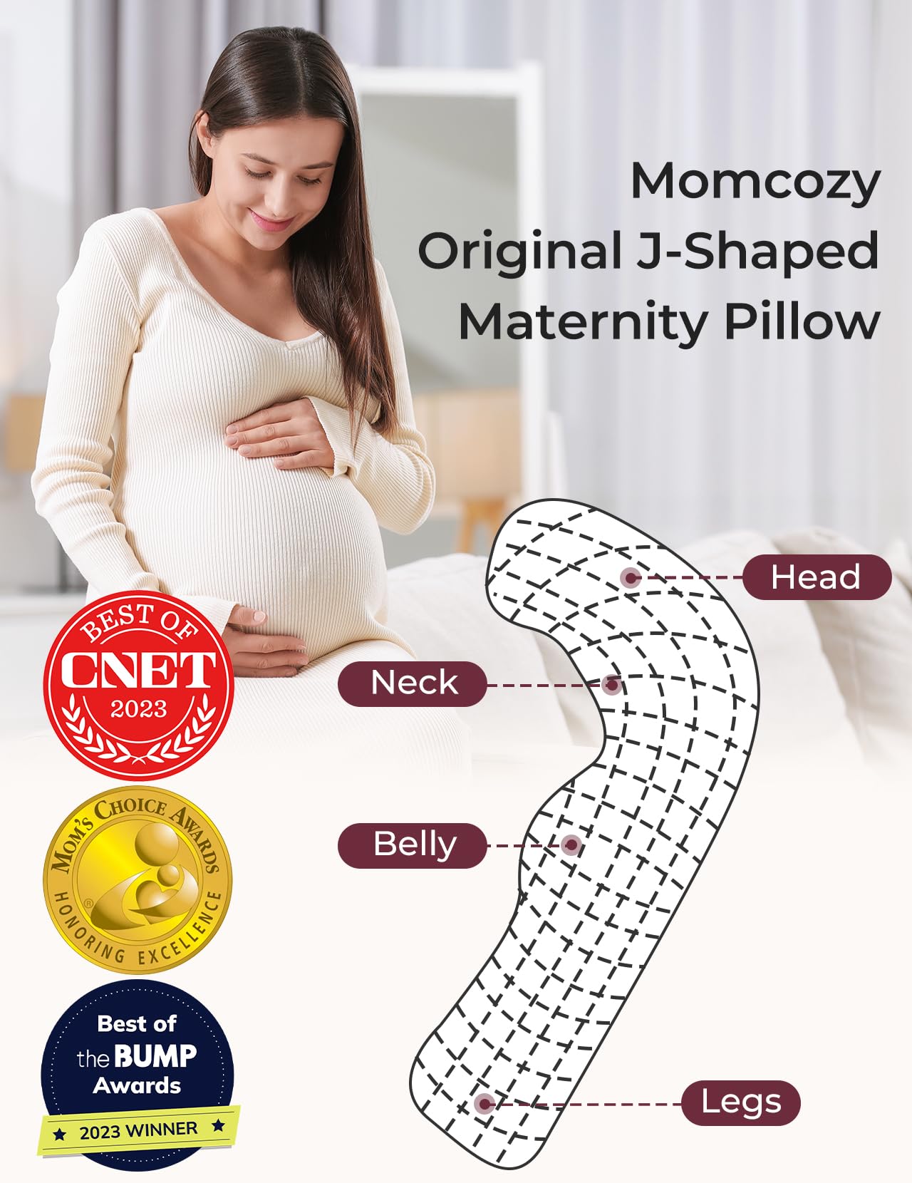 Momcozy Pregnancy Pillows for Side Sleeping, J Shaped Maternity Body Pillow for Pregnancy, Soft Pregnancy Pillow for Head Neck Belly Support, Blue