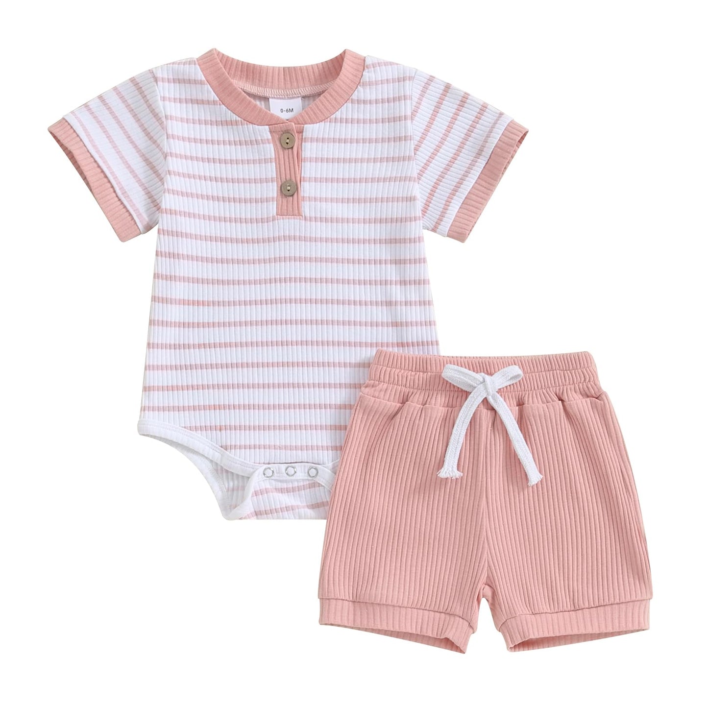 Newborn Baby Boy Girl Clothes 3 6 9 12 18 Months Ribbed Knit Short Sleeve Romper Shorts Set Infant Summer Outfits