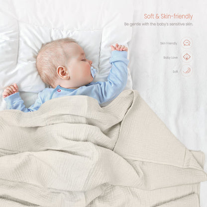 Swaddle Baby Blanket: Waffle Blanket with Satin Strim - Soft Breathable Toddler Blanket for Nursing Cover - Cotton Crib Blanket for Naptime（Cream）
