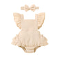Happy Town Baby Girl Clothes Toddler Summer Linen Romper Sleeveless Ruffle Outfits Infant Girls Jumpsuit with Headband