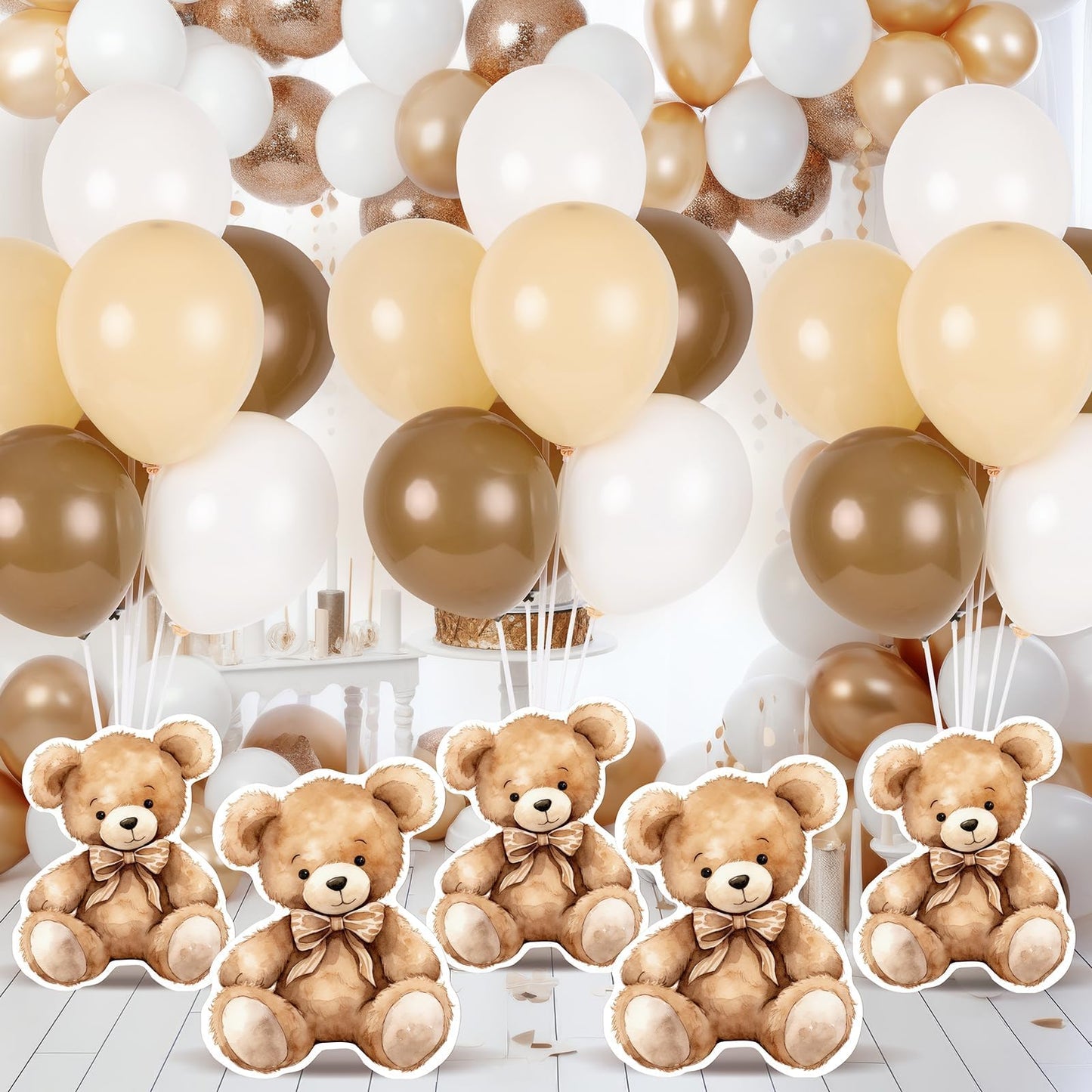 4 Sets Balloon Stand Kit for Table Bear Baby Shower Tables Centerpieces with Balloon Boy Baby Shower Decorations for Bear Theme Gender Reveal Birthday Party Table Decorations Supplies (Brown Bear, 4)