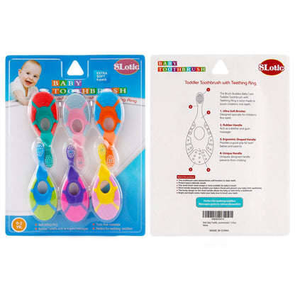 Slotic Baby Toothbrush for 0-2 Years, Safe and Sturdy, Toddler Oral Care Teether Brush, Extra Soft Bristle for Baby Teeth and Infant Gums, Dentist Recommended (4-Pack)