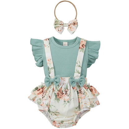 Mubineo Baby Girl Summer Clothes Romper Dress Outfits Cute Ruffle Floral Overalls Skirt Sets Newborn Outfit