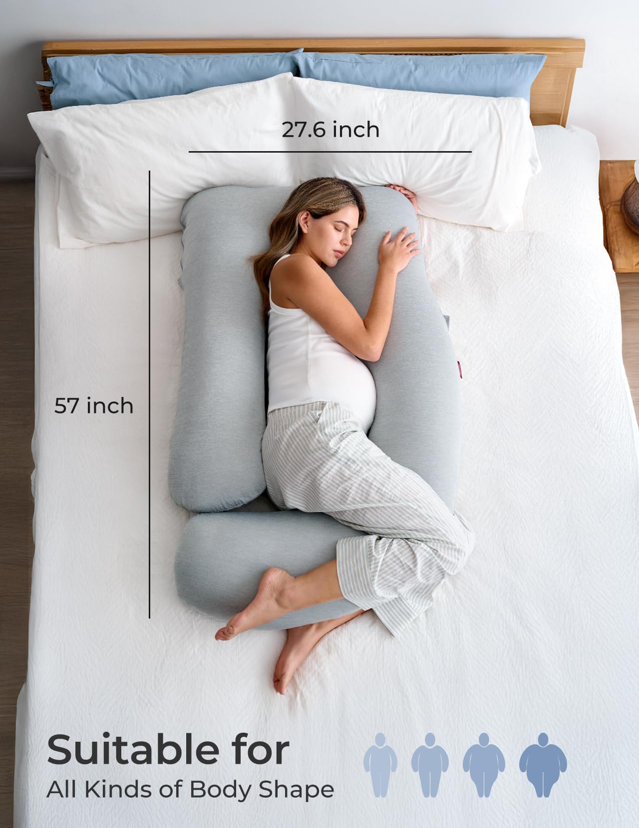 Momcozy Pregnancy Pillows for Sleeping, U Shaped Full Body Maternity Pillow with Removable Cover - Support for Back, Legs, Belly, HIPS for Pregnant Women, 57 Inch Pregnancy Pillow for Women, Grey