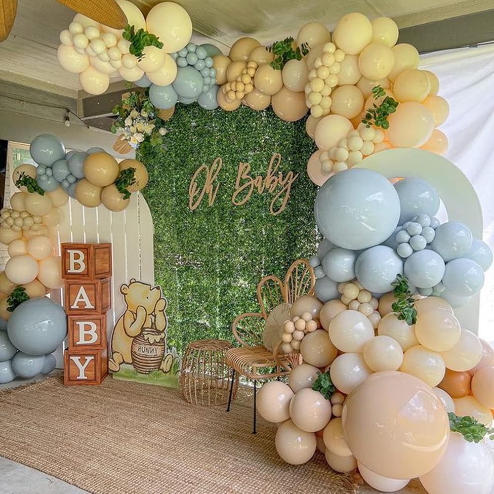 Blue Balloon Arch Kit, 132Pcs Dusty Light Baby Blue Balloons Garland with Brown Double Stuffed Balloons for Baby Shower Gender Reveal Boy Birthday Bear Theme Party Decorations Supplies