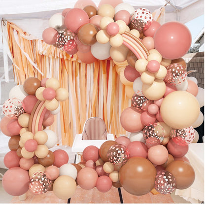 Amandir Boho Daisy Balloons Garland Arch Kit, Retro Dusty Rose Pink Blush Brown Nude Flower Balloons for Boho Daisy Flower Theme Birthday Baby Shower Wedding Mothers Day Party Decorations Supplies