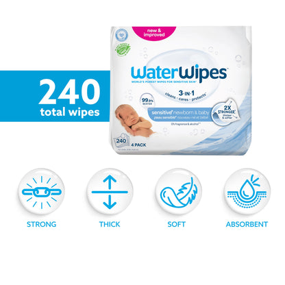 WaterWipes Original Baby Wipes, 99.9% Water, 3-In-1 Cleans, Cares, Protects, Unscented & Hypoallergenic, 720 Count (12 Packs), Packaging May Vary