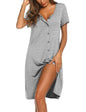 Ekouaer Women's Nightshirt Short Sleeve Button Down Nightgown V-Neck Sleepwear Pajama Dress