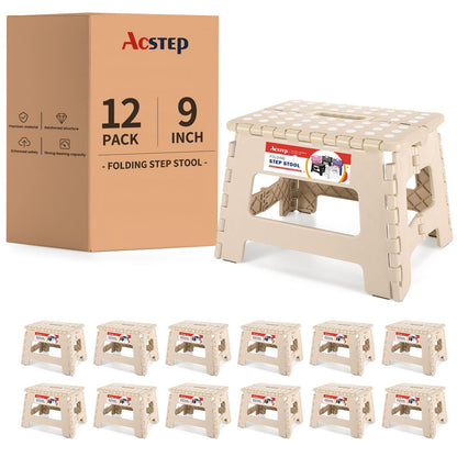 ACSTEP Folding Step Stool 9'' Tall Kids Step Stool Holds Up to 300 lb Plastic Foldable Step Stools for Kids Non-Slip Surface with Carry Handle Collapsible Stool for Home, Outdoor and Indoor(Black)