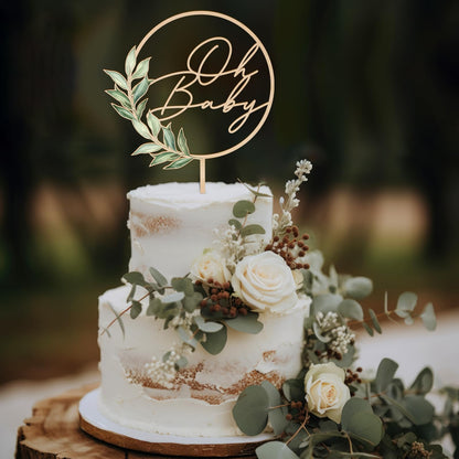 Oh Baby Cake Topper in Wood Greeny Baby Shower Cake Topper Decoration