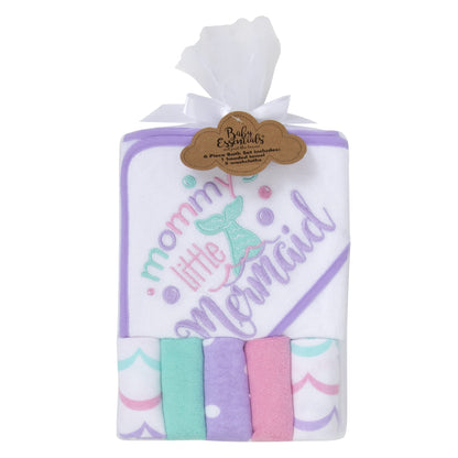 Baby Hooded Towel and Washcloth Set for Infants, Boys and Girls 6-12 Months (Mommy's Mermaid)