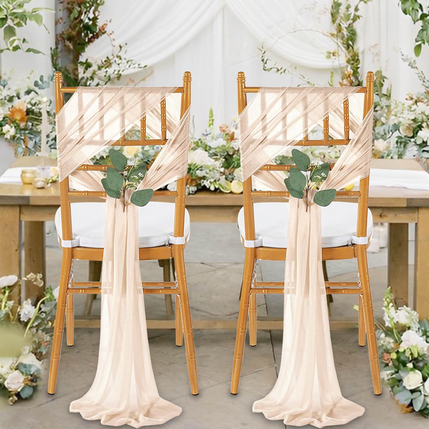 QueenDream Light Blue Sashes Chair Aisle Decorations: 24 Pack Baby Shower Chair Cover 8FT Long Tulle Draping Fabric Wedding Reception Church
