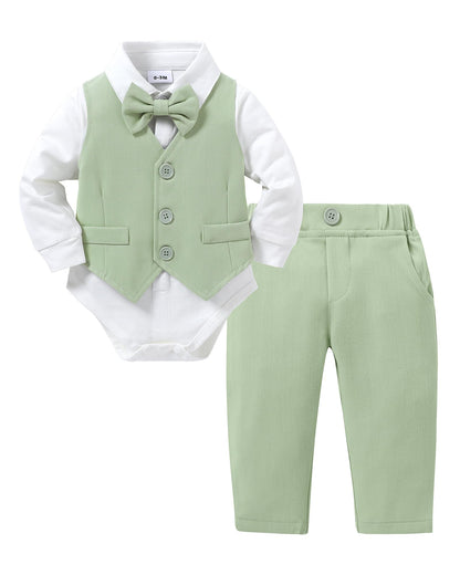 YALLET Baby Boy Clothes Suit 0-24 Months Infant Gentleman Outfits Formal Dress Shirt+Bowtie+Vest+Pants Set Baby Wedding Suits