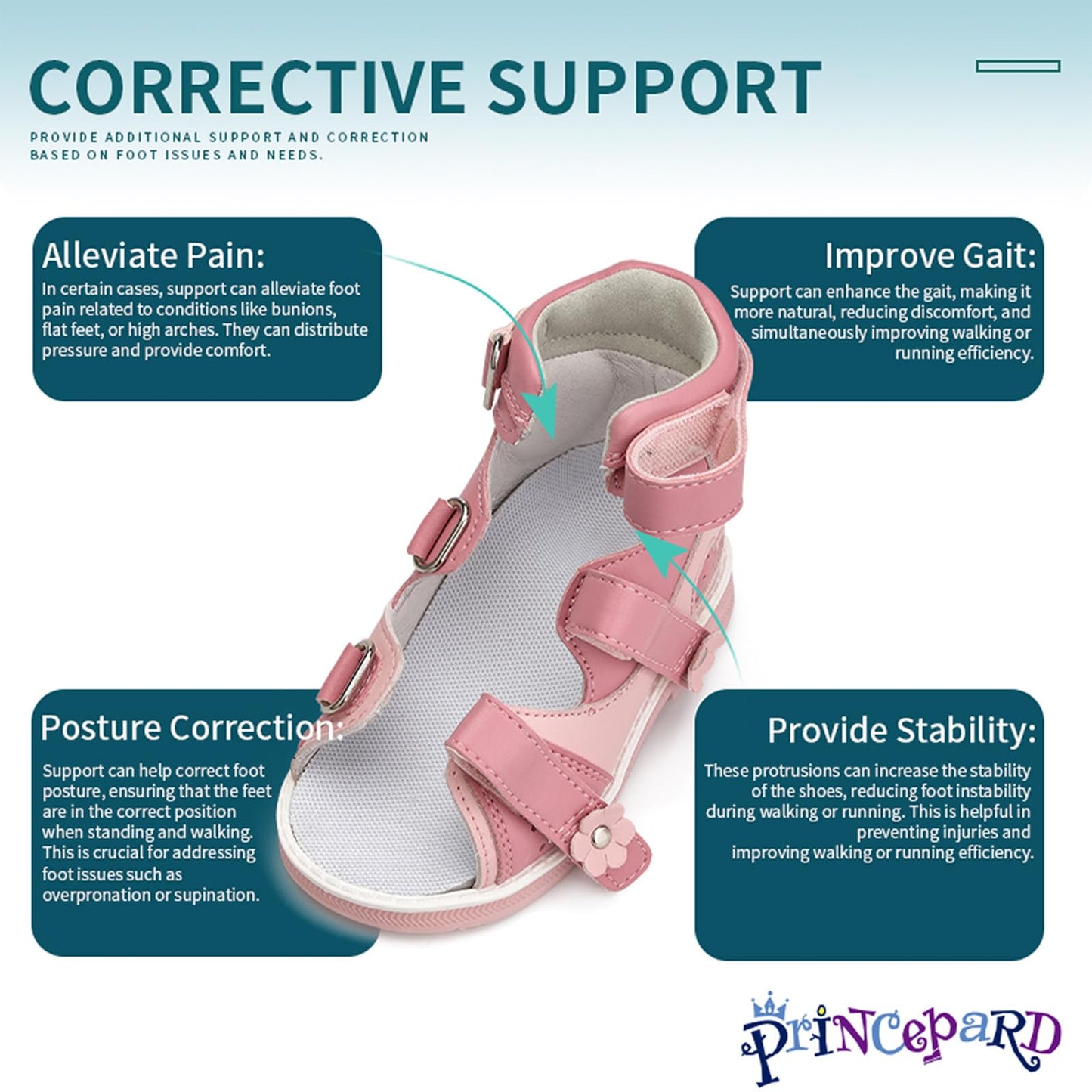 Orthopedic Sandals for girls with Hollowed Out Heart Pattern,High-top AFO Shoes with Arch and Ankle Support