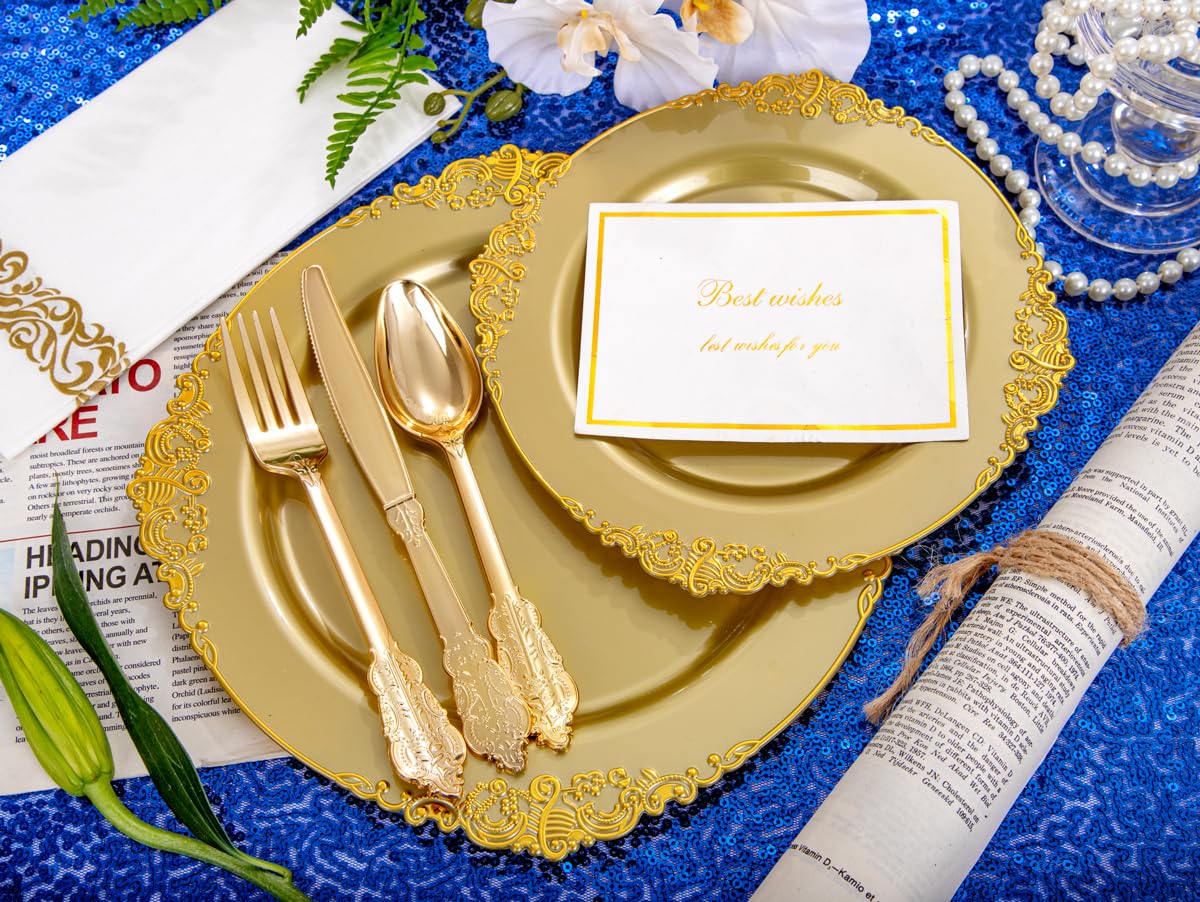 Morejoy 175PCS Rose Gold & Silver Plastic Dinnerware Set: 25 Plates, 25 Forks, 25 Knives, 25 Spoons, 25 Cups, 25 Napkins - Perfect for Wedding & Party