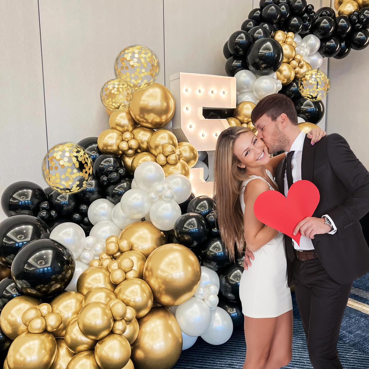 155Pcs Sage Green White Gold Balloon Garland Arch Kit with Gold Confetti Balloons for Graduation Baby Shower Decor Happy Birthday Party Wedding Jungle Decorations