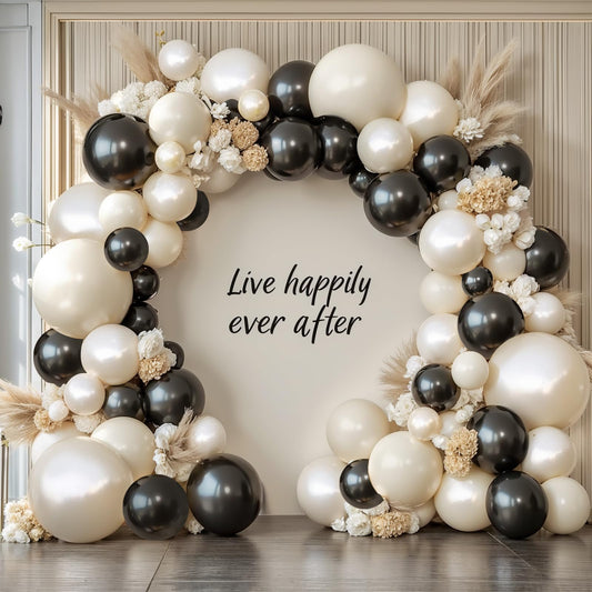 Black And White Balloon Arch Kit, Double Stuffed White And Black Balloons Garland Pearl White Sand Black Latex Balloons Different Size for Wedding Coquette Birthday Party Decorations