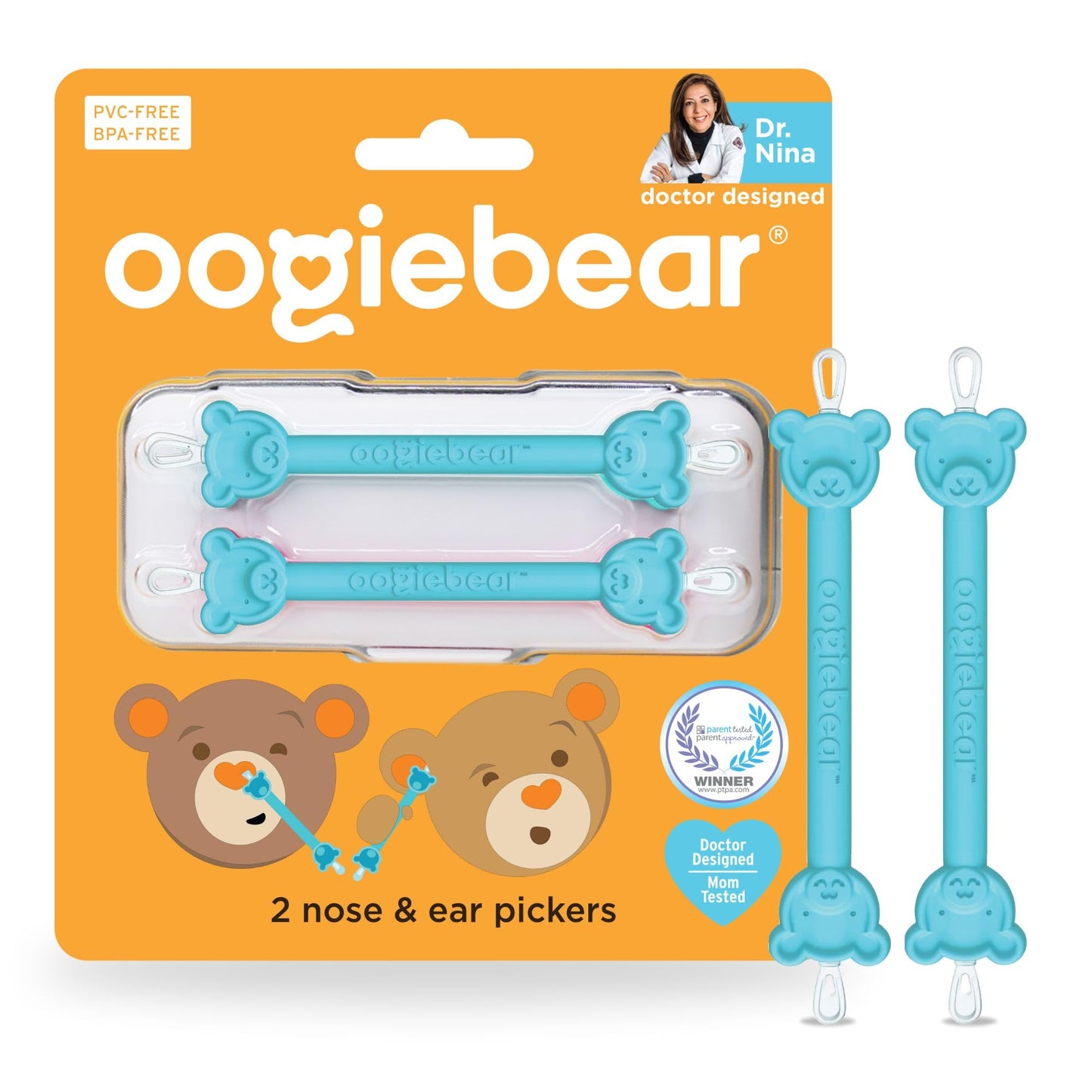 oogiebear: Baby Nose Cleaner & Ear Wax Removal Tool - Safe Booger & Earwax Removal for Newborns, Infants, Toddlers - Dual-Ended - Essential Baby Stuff, Diaper Bag Must-Have, with CASE