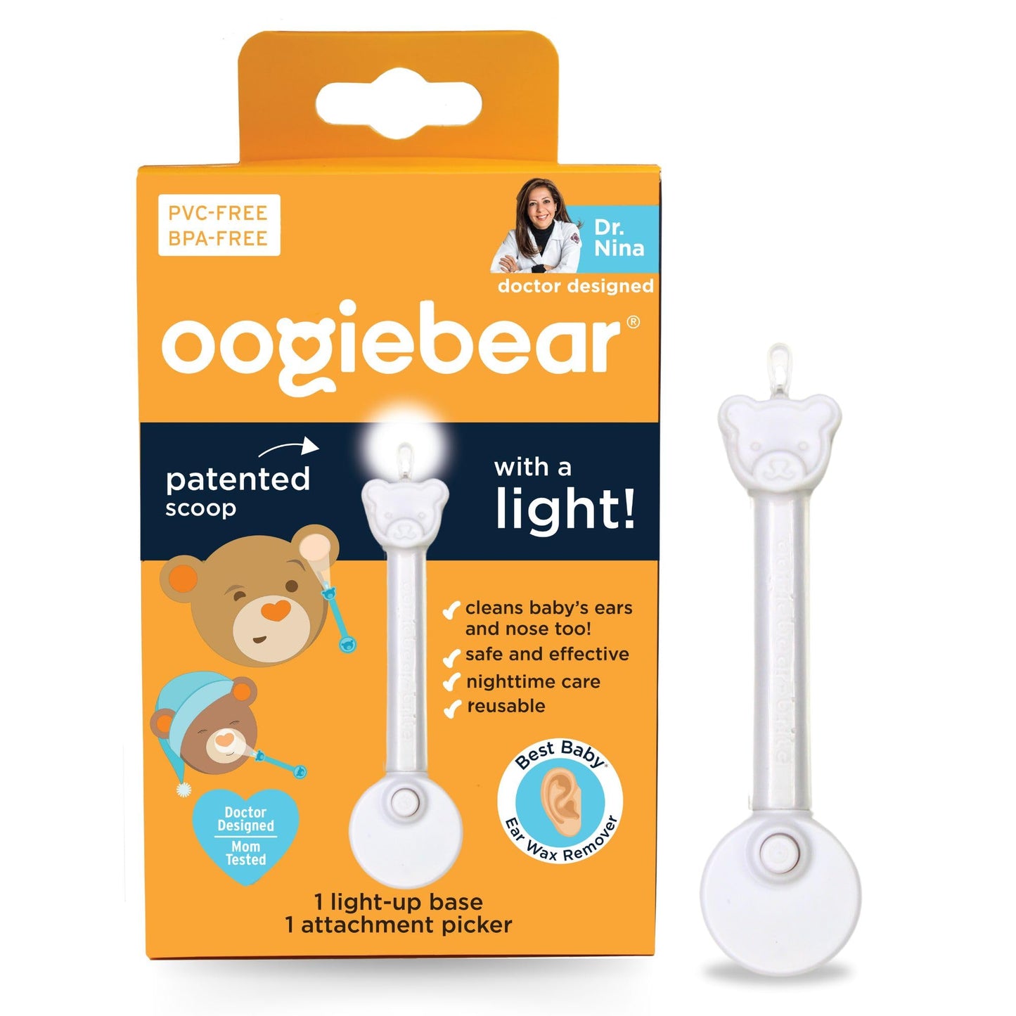 oogiebear: Baby Nose Cleaner & Ear Wax Removal Tool - Safe Booger & Earwax Removal for Newborns, Infants, Toddlers - Dual-Ended - Essential Baby Stuff, Diaper Bag Must-Have, with CASE