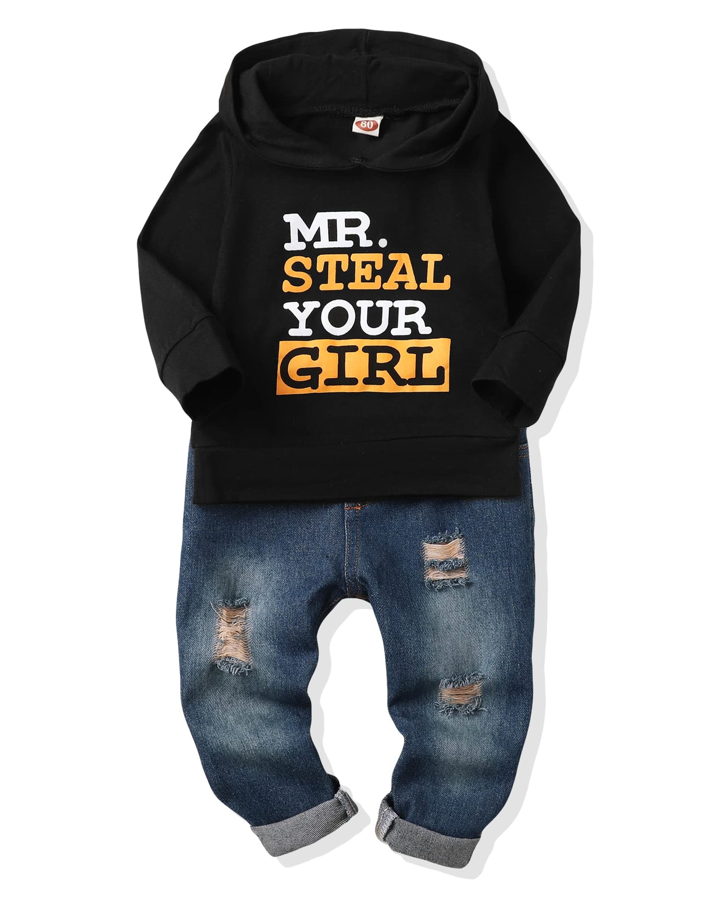 NZRVAWS Baby Boy Clothes Toddler Boy Outfit 2 3 4T 6 12 18 24 Month Fall Winter Hoodie Ripped Jeans Clothing