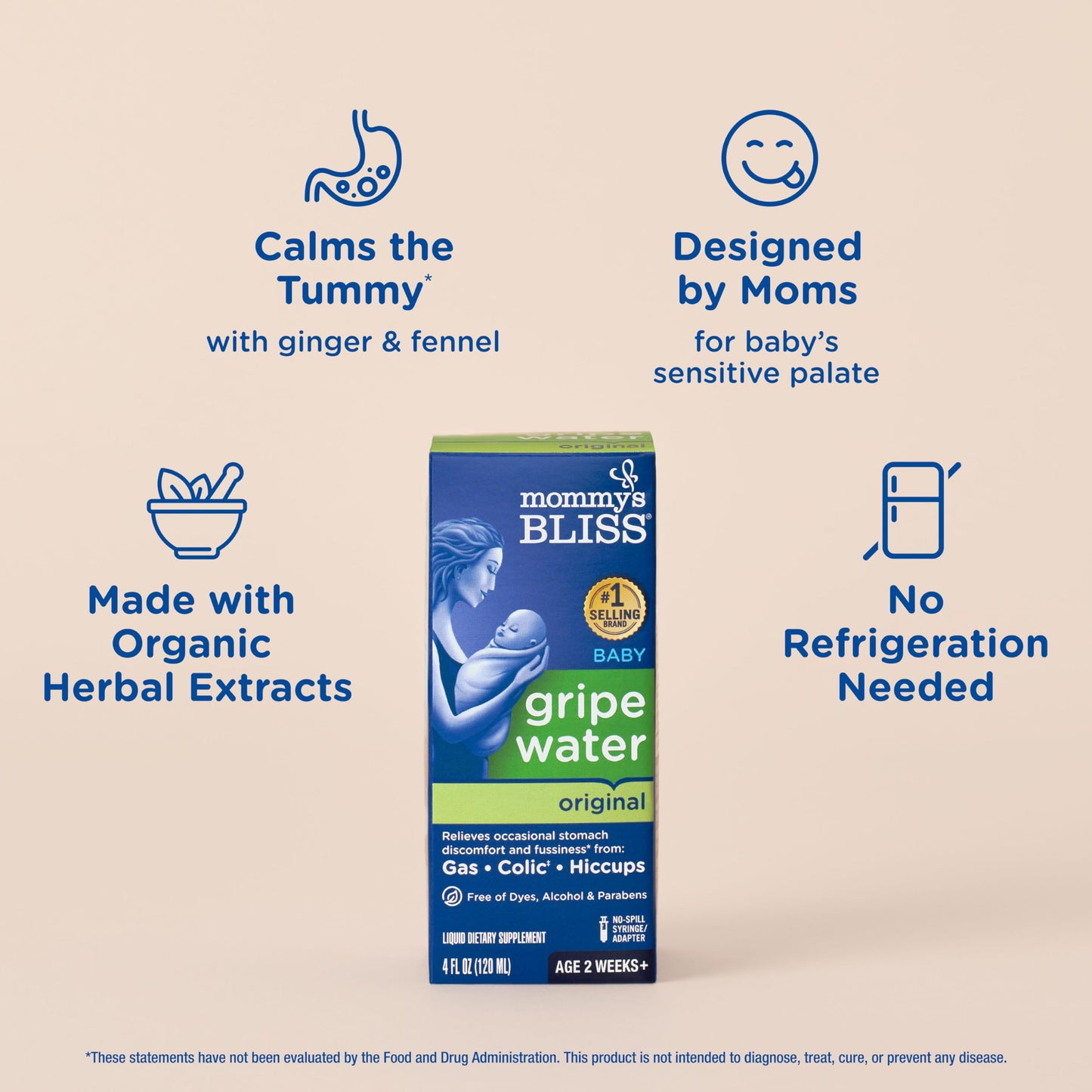 Mommy's Bliss Gripe Water Original, Infant Gas & Colic Relief, Gentle & Safe, 2 Weeks+, 4 Fl Oz (Pack of 1)