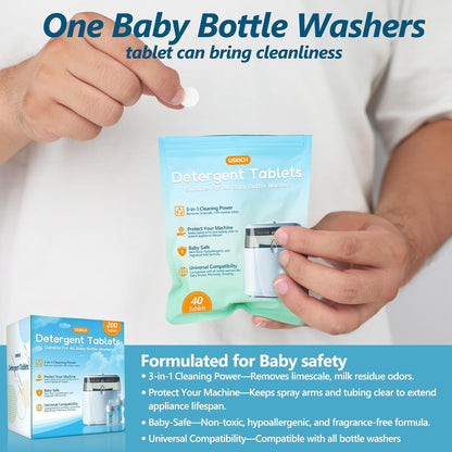 200Pcs Detergent Tablets for All Baby Bottle Washers, Deep Cleaning Momcozy Washer Tablets for Bottle Washer,Sterilizer,Dryer Like Brezza, GROWNSY-Easy to Use,Effective Cleaning with Safe