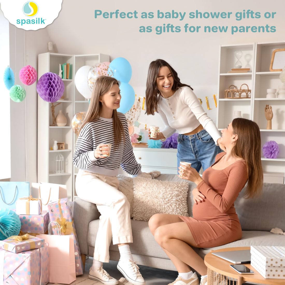Spasilk Baby Bath Hooded Terry Towel with 3 Washcloths, Baby Bath Essentials, One Size, Blue Whale
