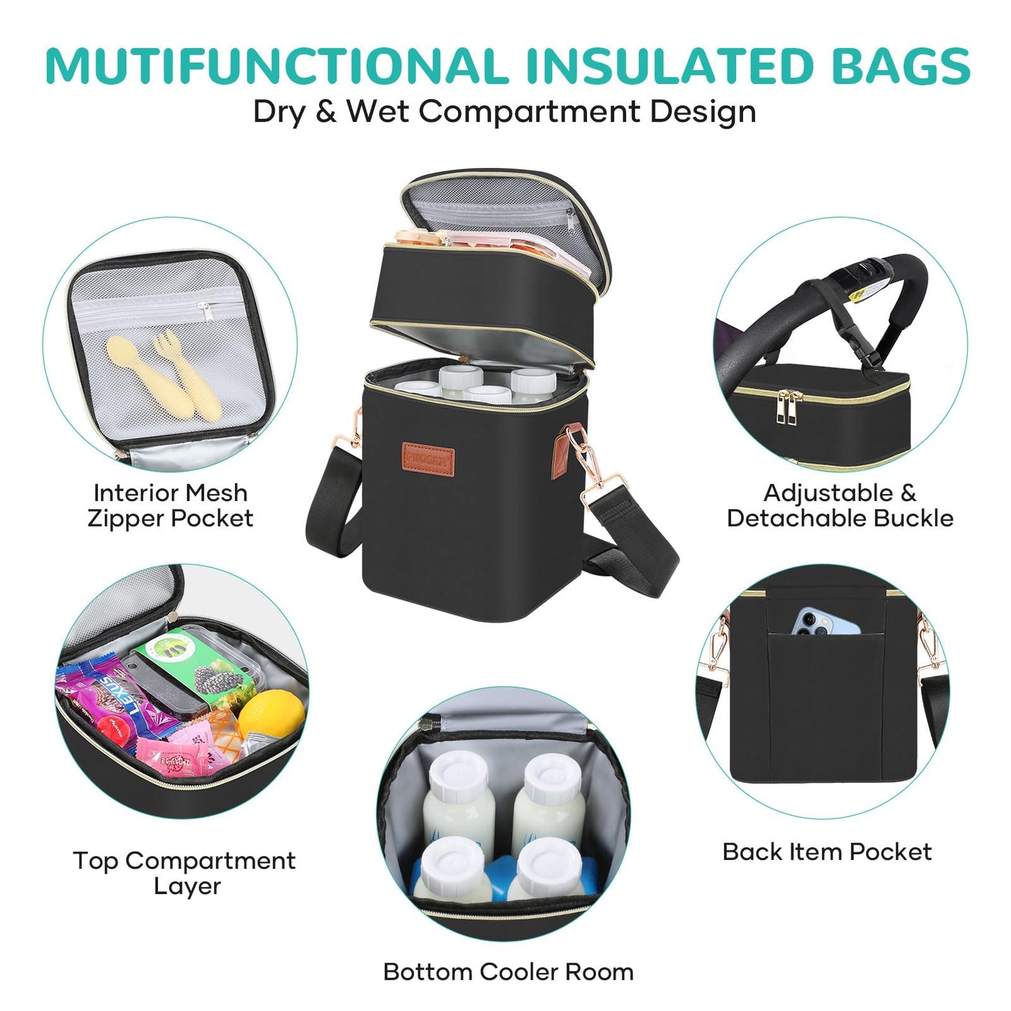 PIIOSER Baby Bottle Tote Bag with Ice Pack, Fits 4 Baby Bottles Up to 9 Ounce, Small Insulated Breastmilk Cooler Travel Bag with Shoulder Strap for Nursing & Working Mom Daycare (Cream-S)