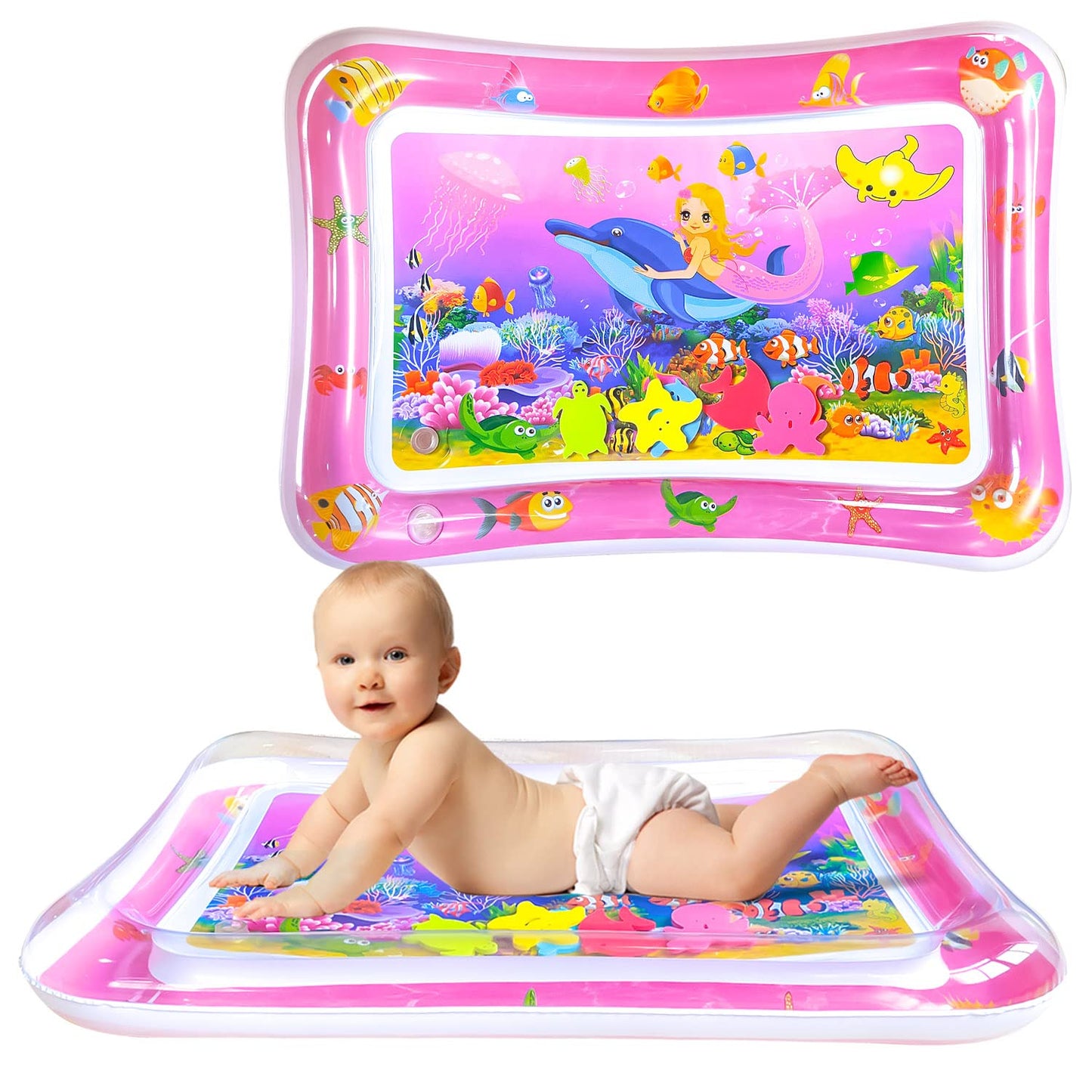 ZHUYNXIR Extra Big Infant Toys, Tummy time mats,Tummy time Toys, Baby Pink Water Play mat, Fun Early Development Activity Play Center for Newborn, Pink 39.5x31.5 in.