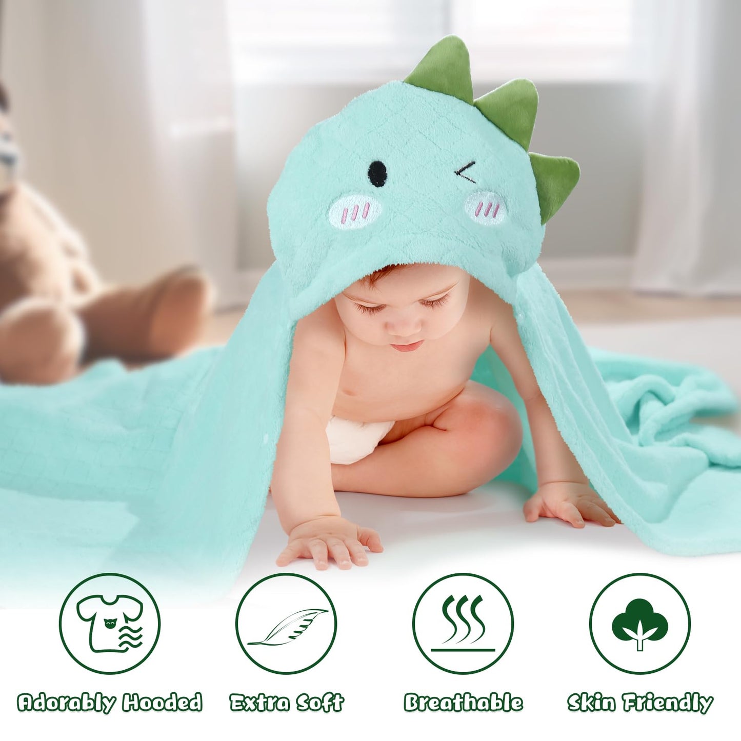 Hooded Baby Towels Boy for 0-6 Years, 50"x 32" Extra Large Toddler Bath Towels with Hood for Boys & Girls, 2-Pack Absorbent Thick Soft Gift for Kids Yellow Lion & Orange Monkey