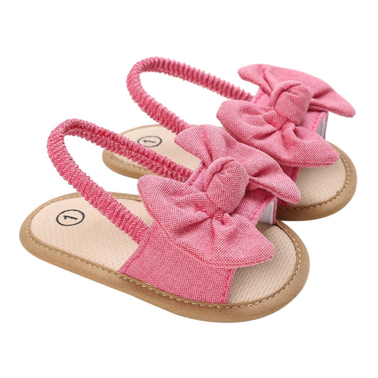 Baby Girls Bow Knot Sandals Flat Non-Slip Patchwork Princess Shoes Infant First Walking Slipper Shoes Beach Sandals