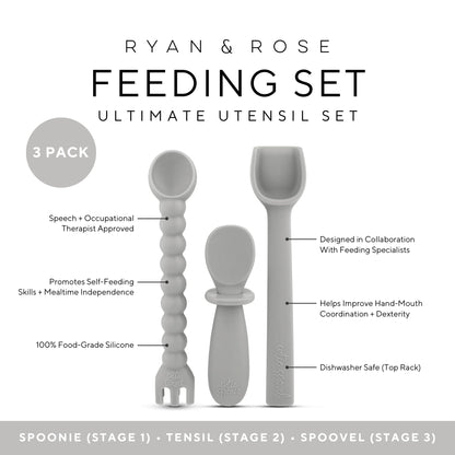 Ryan & Rose Ultimate Utensil Set of 3 Silicone Baby Spoons Silicone baby feeding set for baby led weaning, baby spoons self feeding 6 months, baby utensils, toddler utensils (Rose), Child