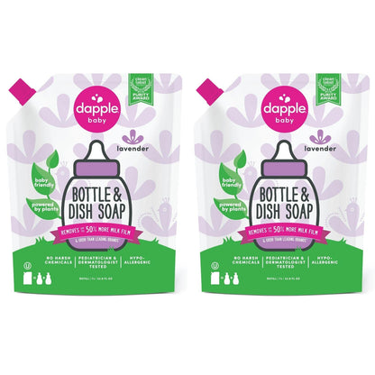 Dapple Baby Bottle Soap, Hypoallergenic Dish Soap for Baby Bottles, Powered by Plants, Travel Size, Fragrance Free, 3 Fl Oz (Pack of 2)