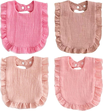 PandaEar 4 Pack Muslin Baby Bibs, Absorbent Bandana Drool Bibs for Girls, Soft Cotton Adjustable Teething & Feeding Bib for Newborns & Toddlers