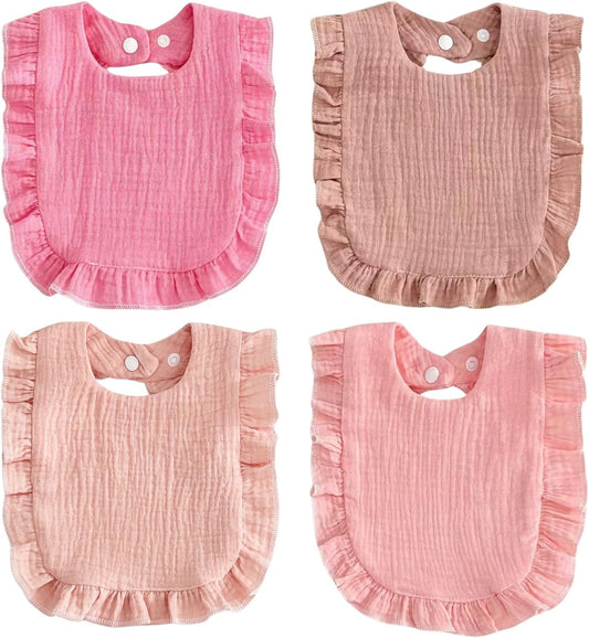 PandaEar 4 Pack Muslin Baby Bibs, Absorbent Bandana Drool Bibs for Girls, Soft Cotton Adjustable Teething & Feeding Bib for Newborns & Toddlers
