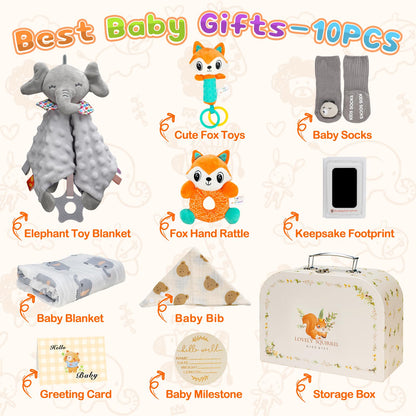 Baby Boy Gifts for Baby Shower, 10Pcs Newborn Baby Shower Boy Gift, Premium & Exquisite Welcome Baby Gift Basket Set Baby Boy Shower Gifts, Baby Boy Gift Basket Set & Baby Boy Gifts Set
