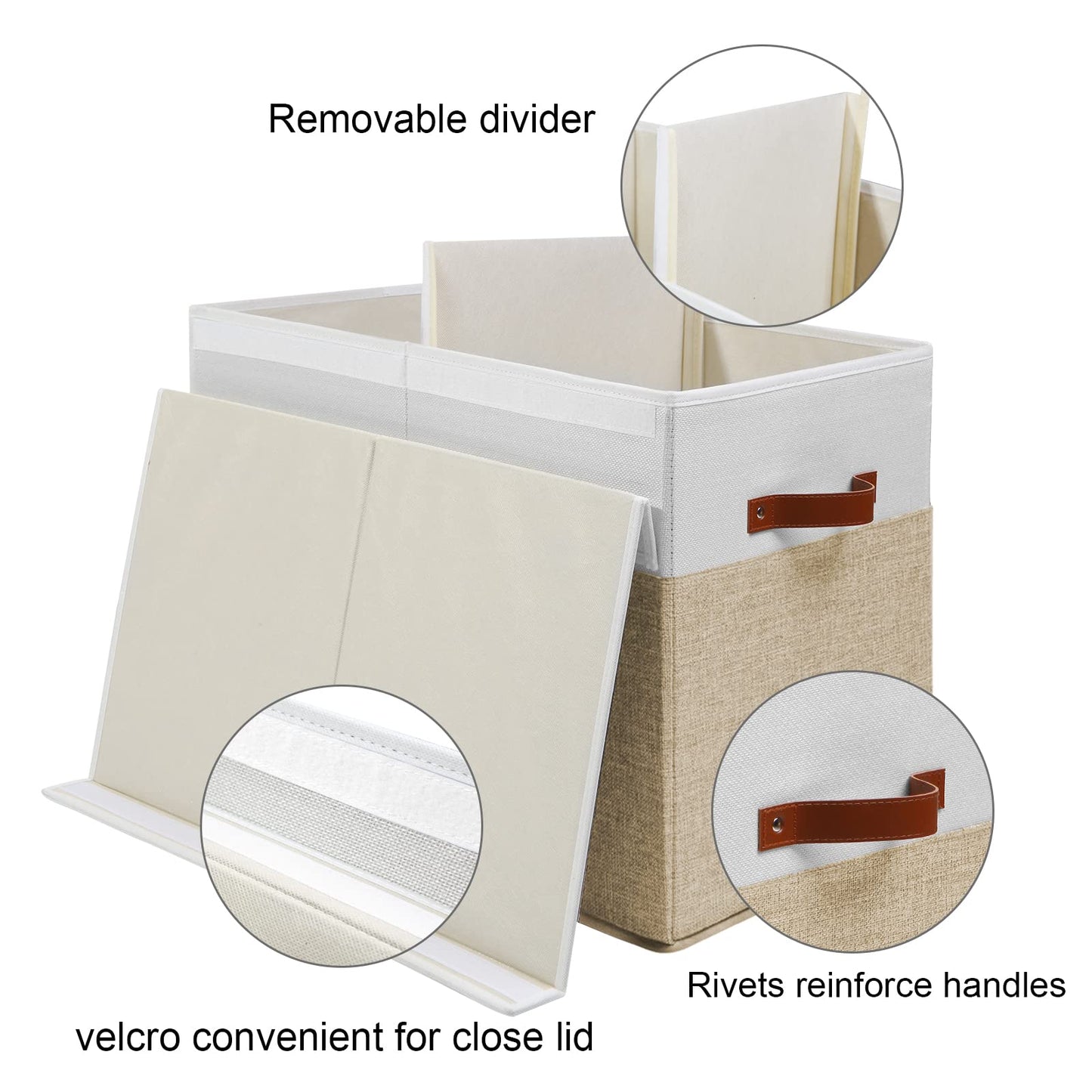 Large Toy Storage Box with Lid, Sturdy Toys Storage Chest Bin Organizer Basket with Dividers for Kids, Boys, Girls, Nursery, Closet, Bedroom, Playroom 25"x13" x16" (Beige and White)