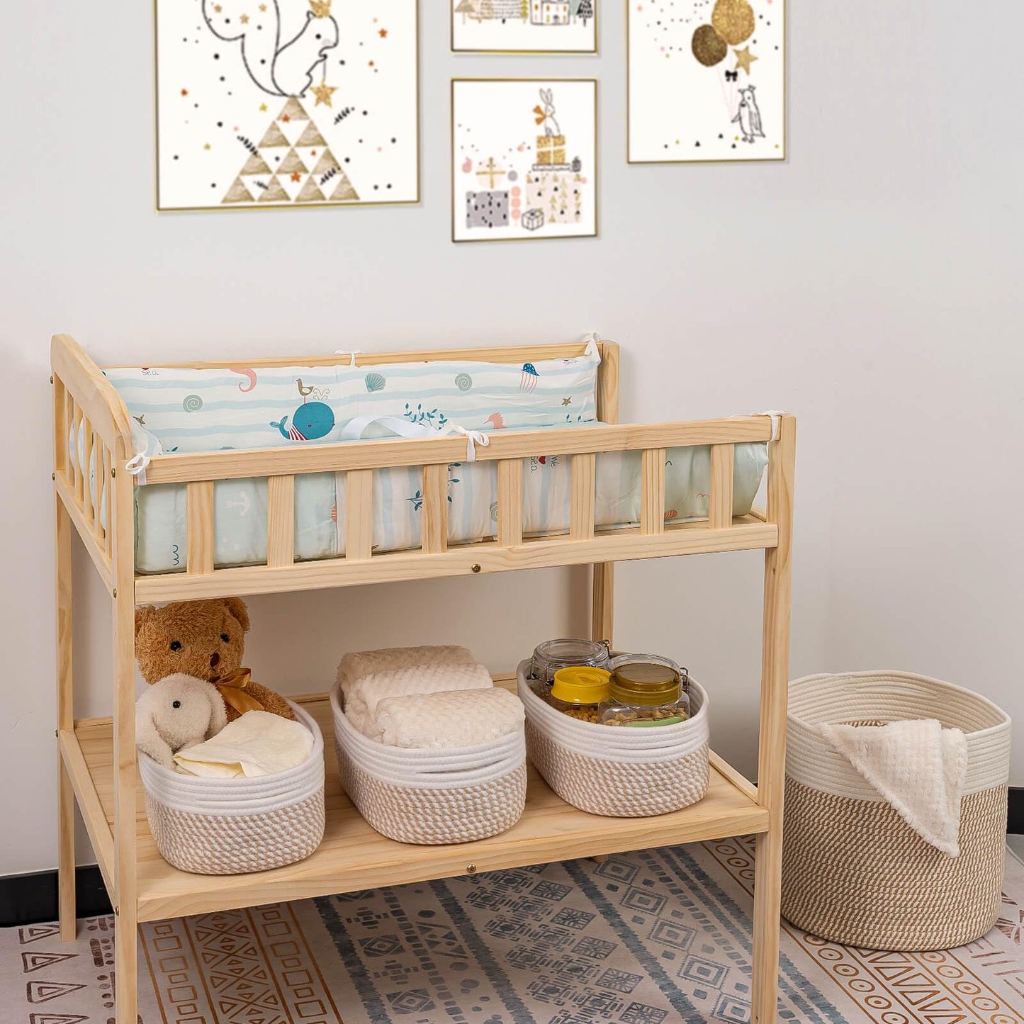 CubesLand Off White Small Storage Baskets for Shelves, Closet Organization Storage Bins Empty Gift Basket Baby Nursery Woven Baskets for Organizing, Rectangular Clothes Closet Shelves Baskets 3 Packs