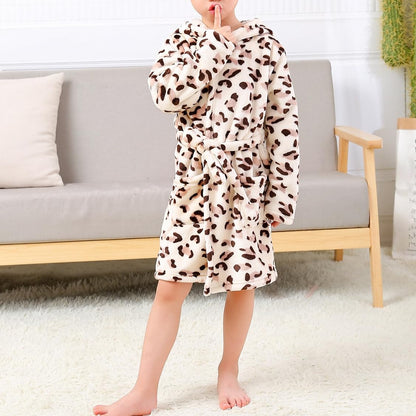 YOLIA Boys Girls Robes Kids Hooded Sleepwear Soft Fleece Bathrobes Cute Housecoat Gowns
