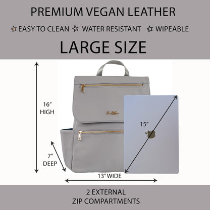 Premium Vegan Leather Diaper Bag Backpack – Large Designer Baby Bag, Stylish Diaper Backpack with Stroller & Crossbody Straps & Multiple Compartments (Powder Blue)