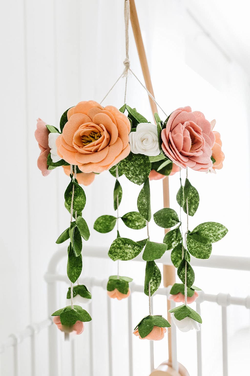 Baby Crib Mobile (Felt Rose) - Baby Shower Gift Nursery Decorations - Handmade Floral Decor for Girls