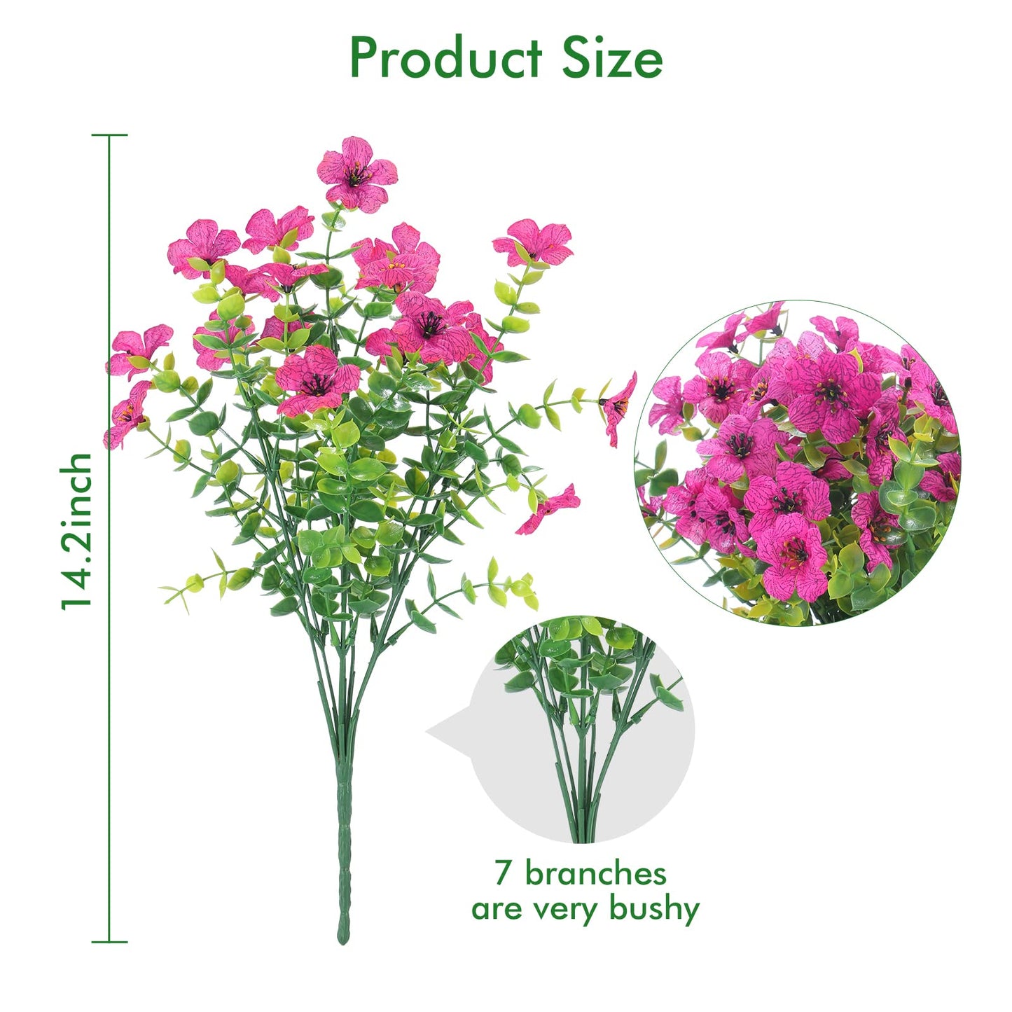 12 Bundles Artificial Flowers Outdoor UV Resistant Fake Plastic Plants Indoor Outside Hanging Plants Garden Porch Window Box Home Wedding Farmhouse Festive Shrub Decor (Pink)