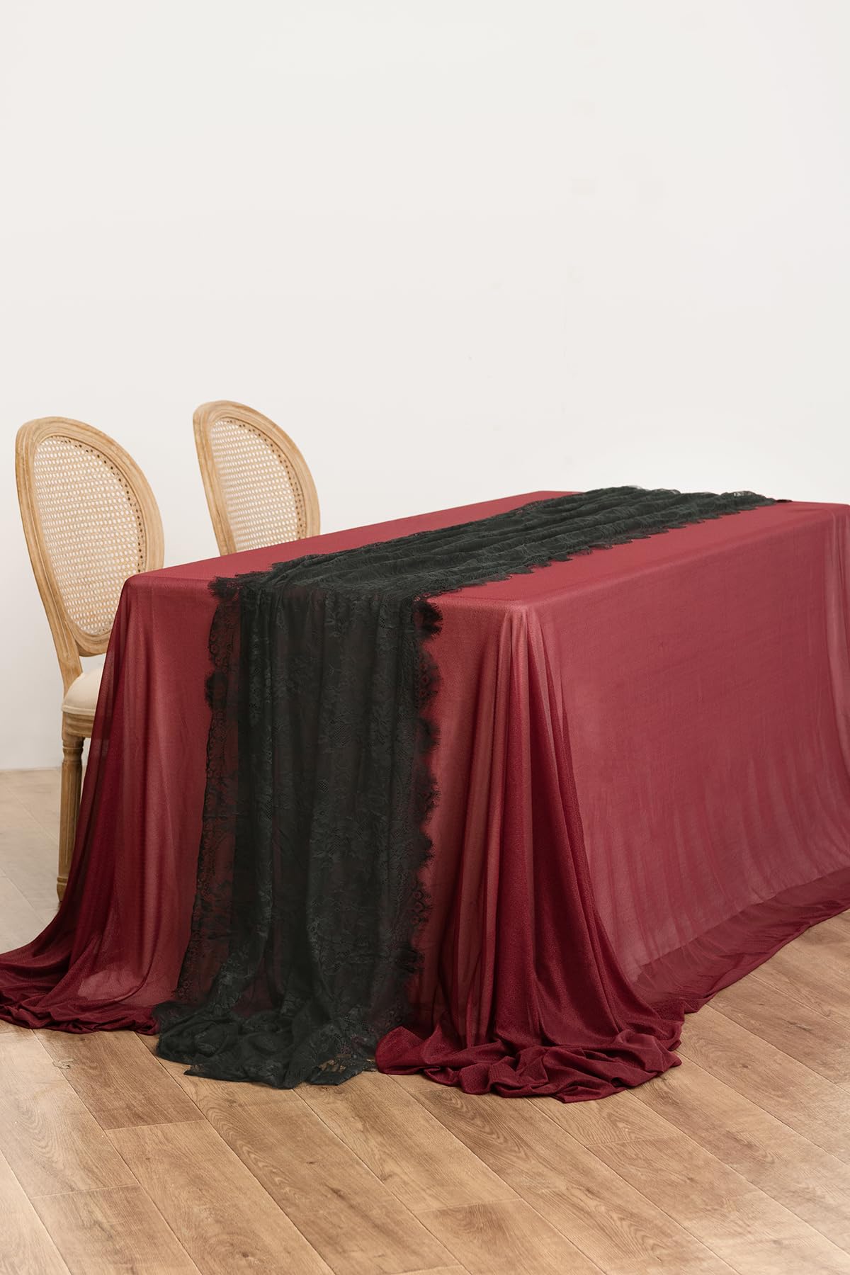 Ling's Moment Sheer Chiffon Table Cloth & Runner Set for 3x4ft Rectangle Table Decor in Dusty Rose & Blush for Wedding Reception and Parties