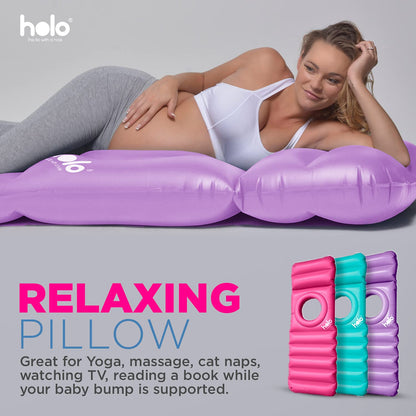 HOLO The Original Inflatable Pregnancy Pillow - Full Body Maternity Airbed/Float with Hole for Tummy - Sleeping Support & Comfort - Say Goodbye to Pregnancy Related Aches and Pains (White Sand)