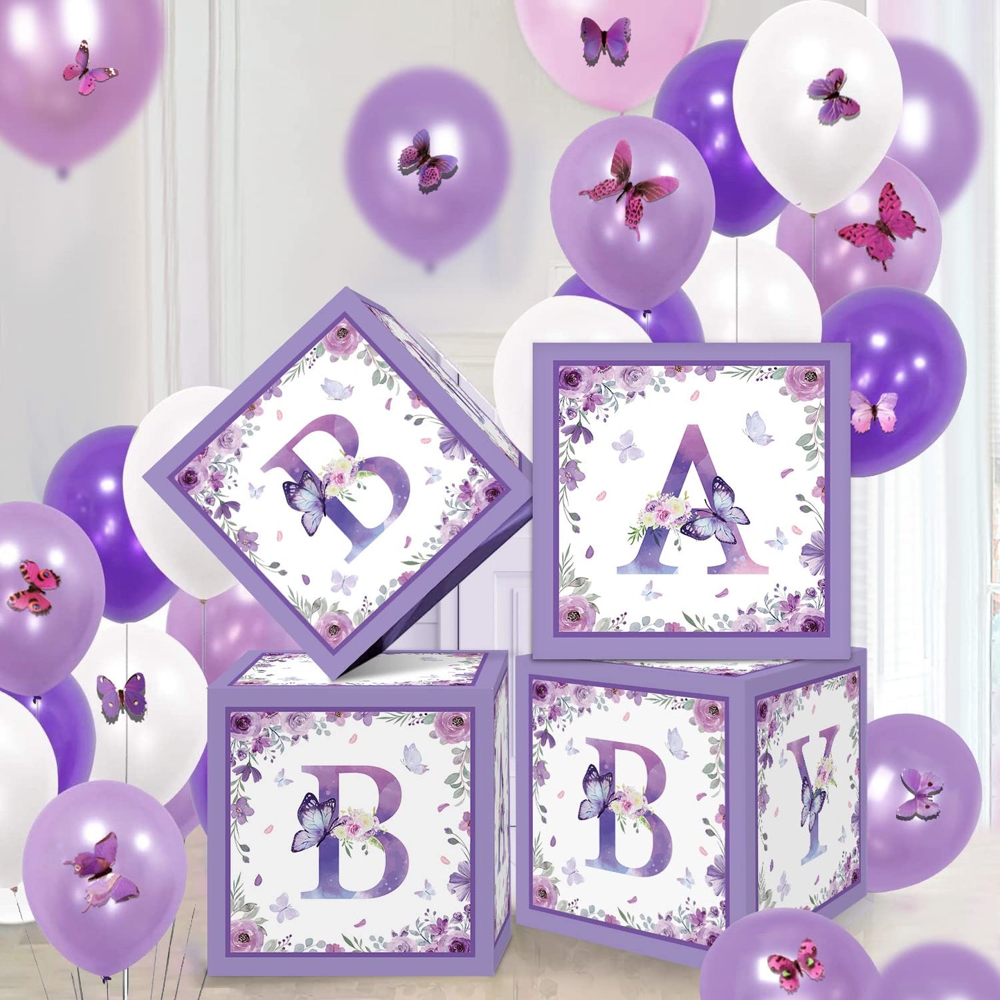TSVATE Pink Baby Shower Boxes Decorations - 4 Baby Shower Centerpiece Boxes Gender Reveal First Birthday Centerpiece Decors (Without Flowers)